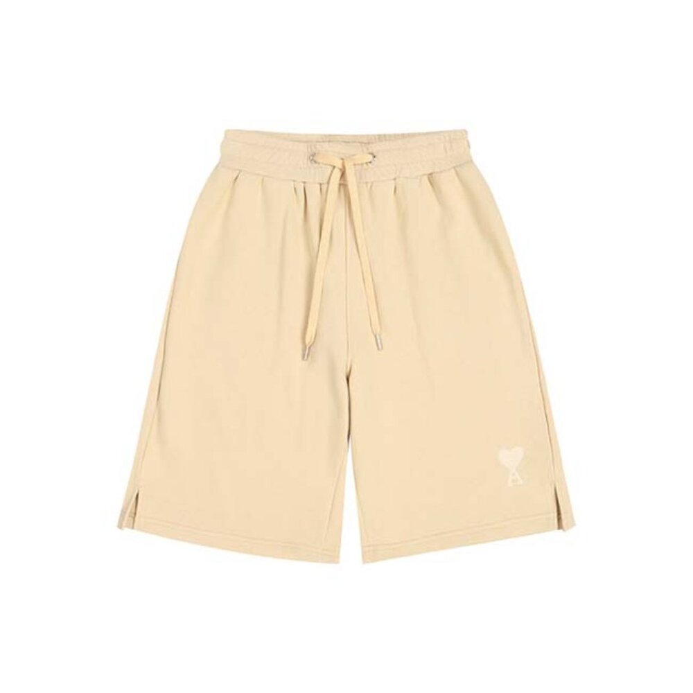 Ami Paris Cream Logo Embroidered Drawstring Shorts